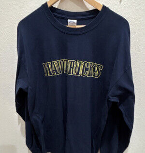 Gildan Ultra Cotton Mavericks Graphic Print Navy Blue Men's XL Long Sleeve T-Sh…